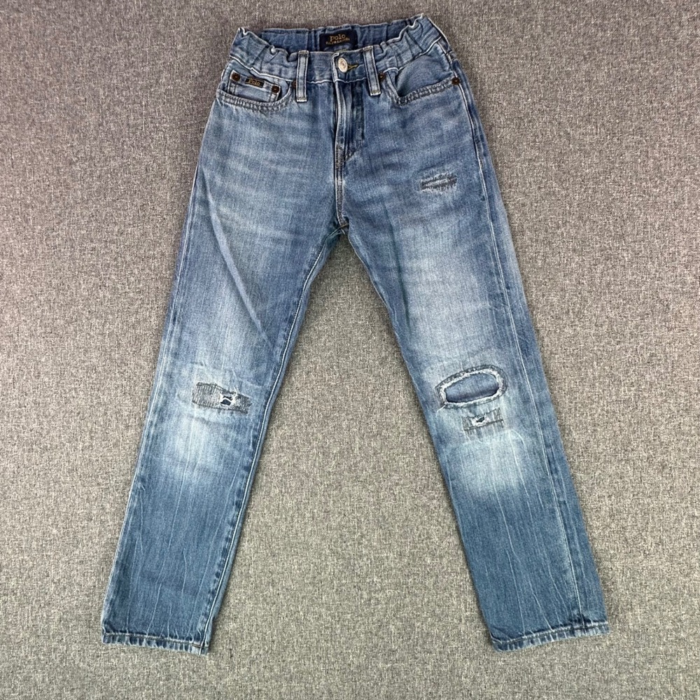 Polo Ralph Lauren Jeans Kids 8 Sullivan Slim Blue Distressed Patched Denim